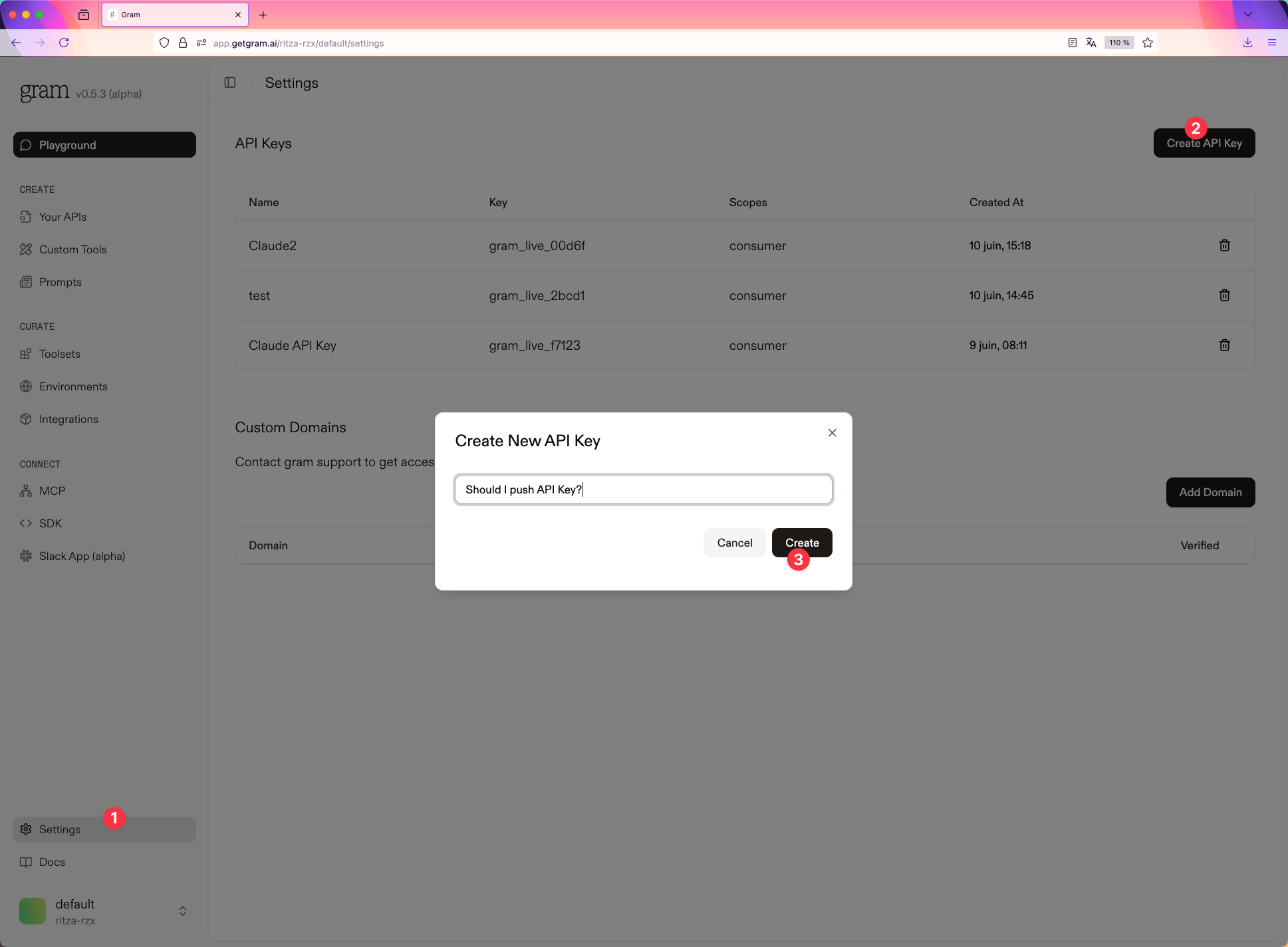 Creating an API key