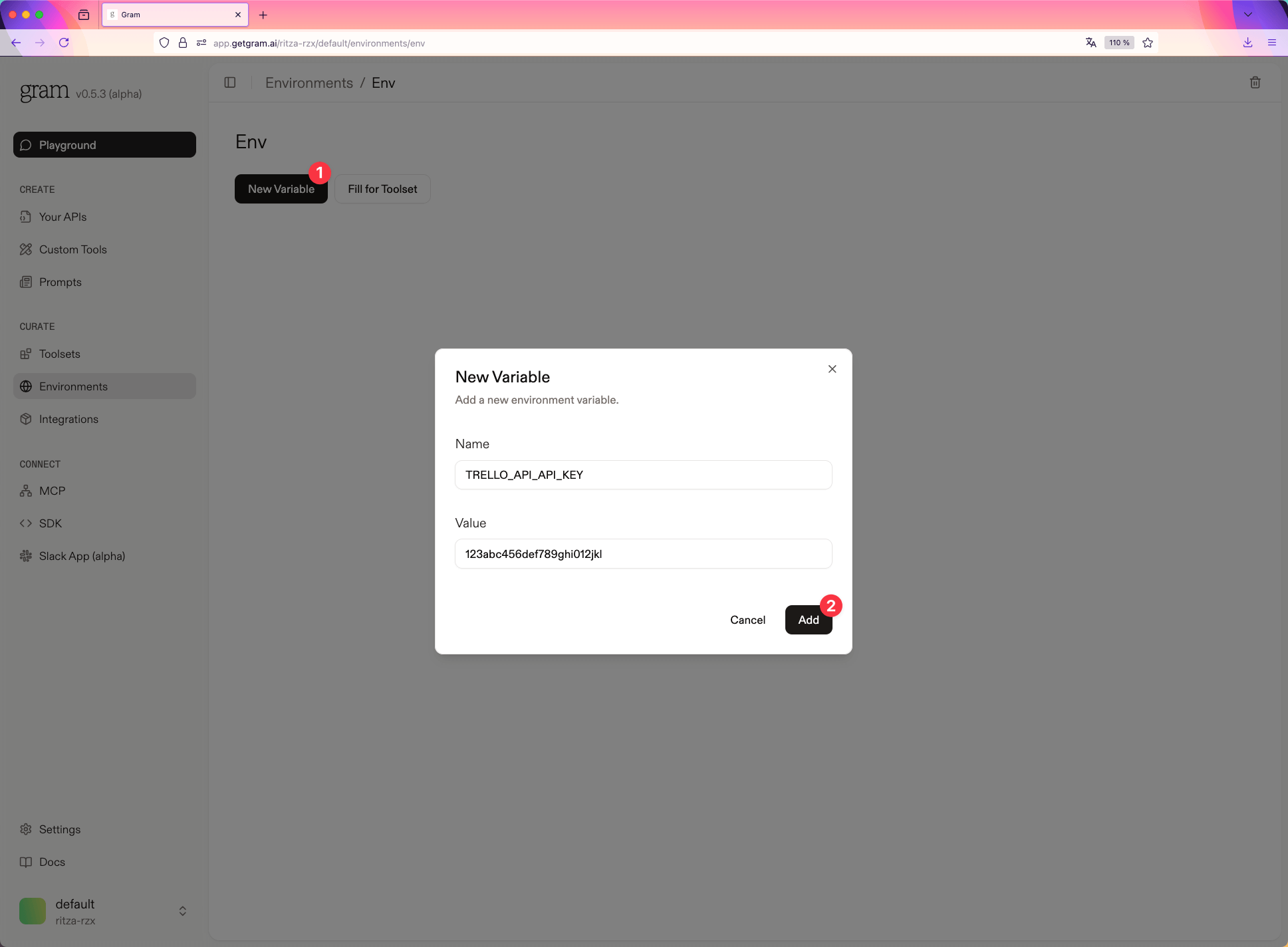 Adding environment variables