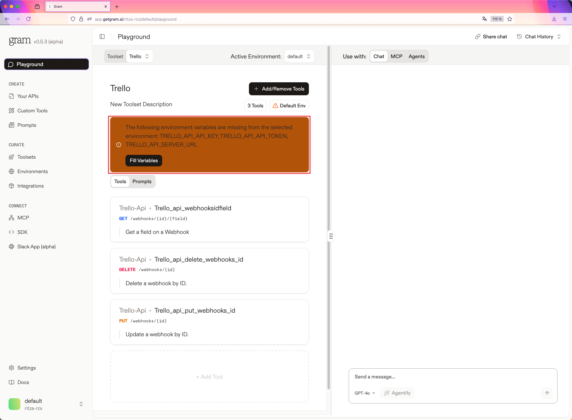 Gram warnings about missing environment variables