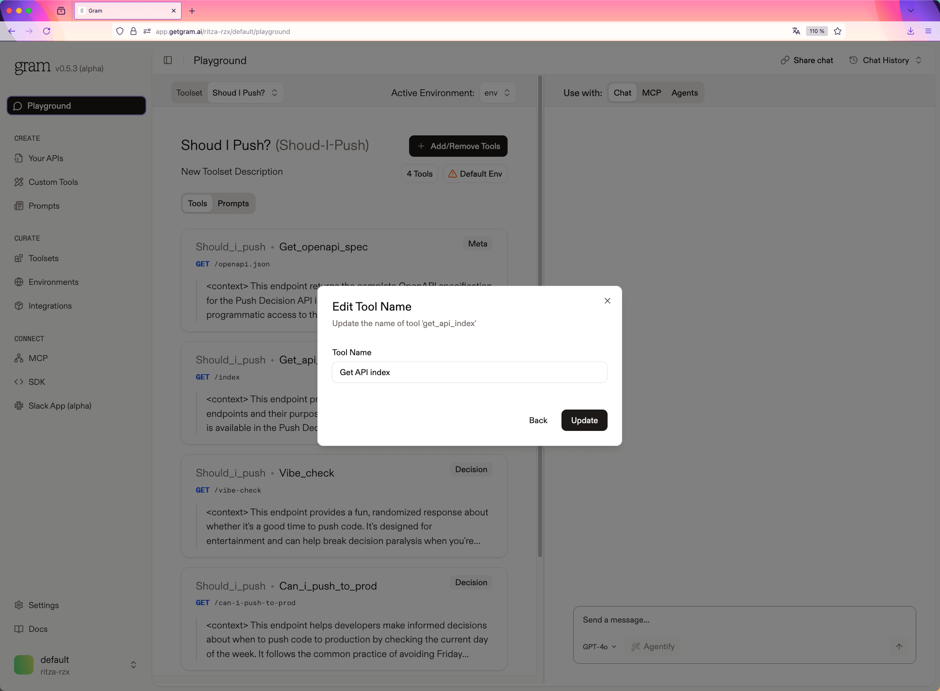 Validating tool name editing