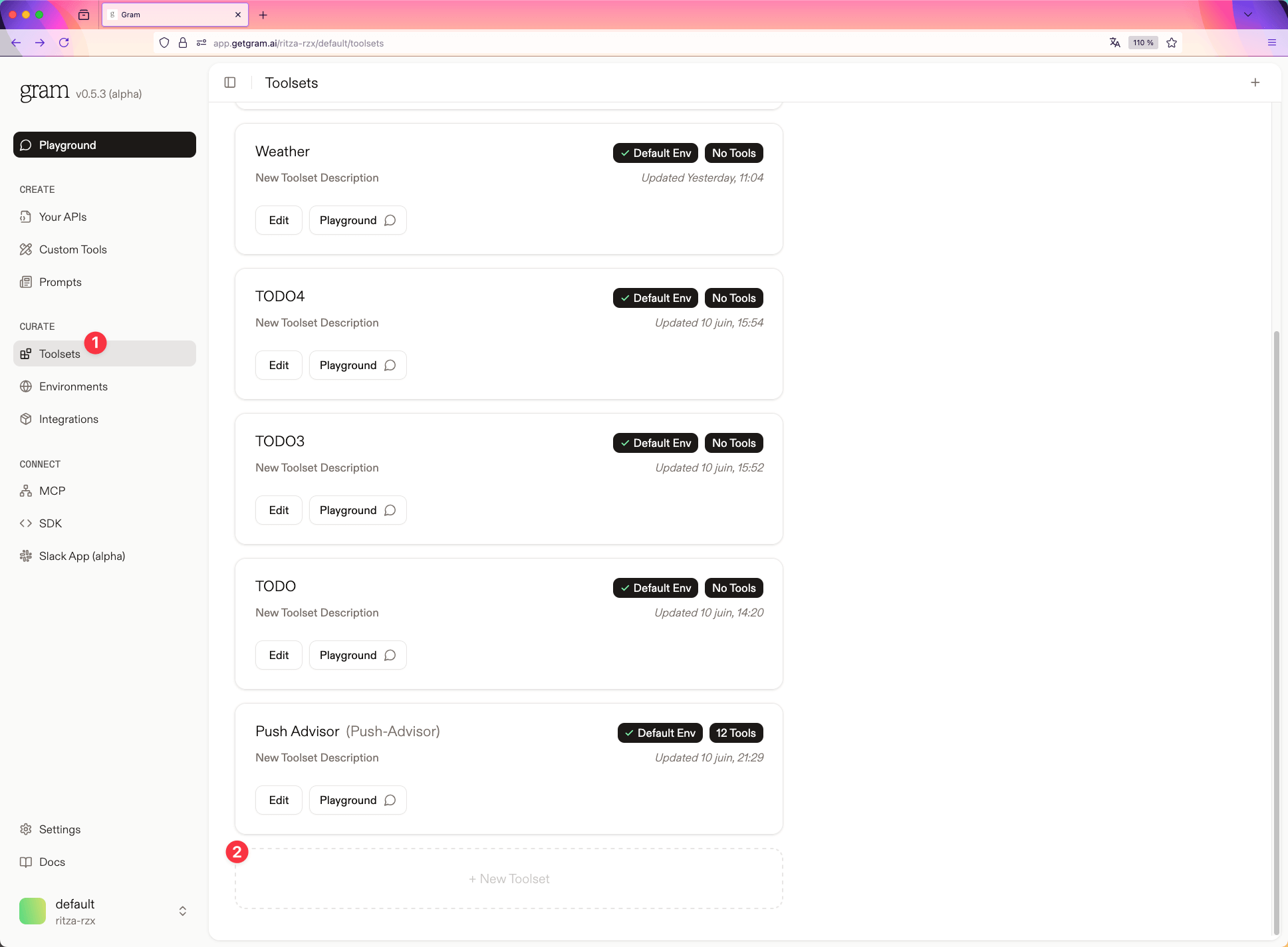 Creating a toolset
