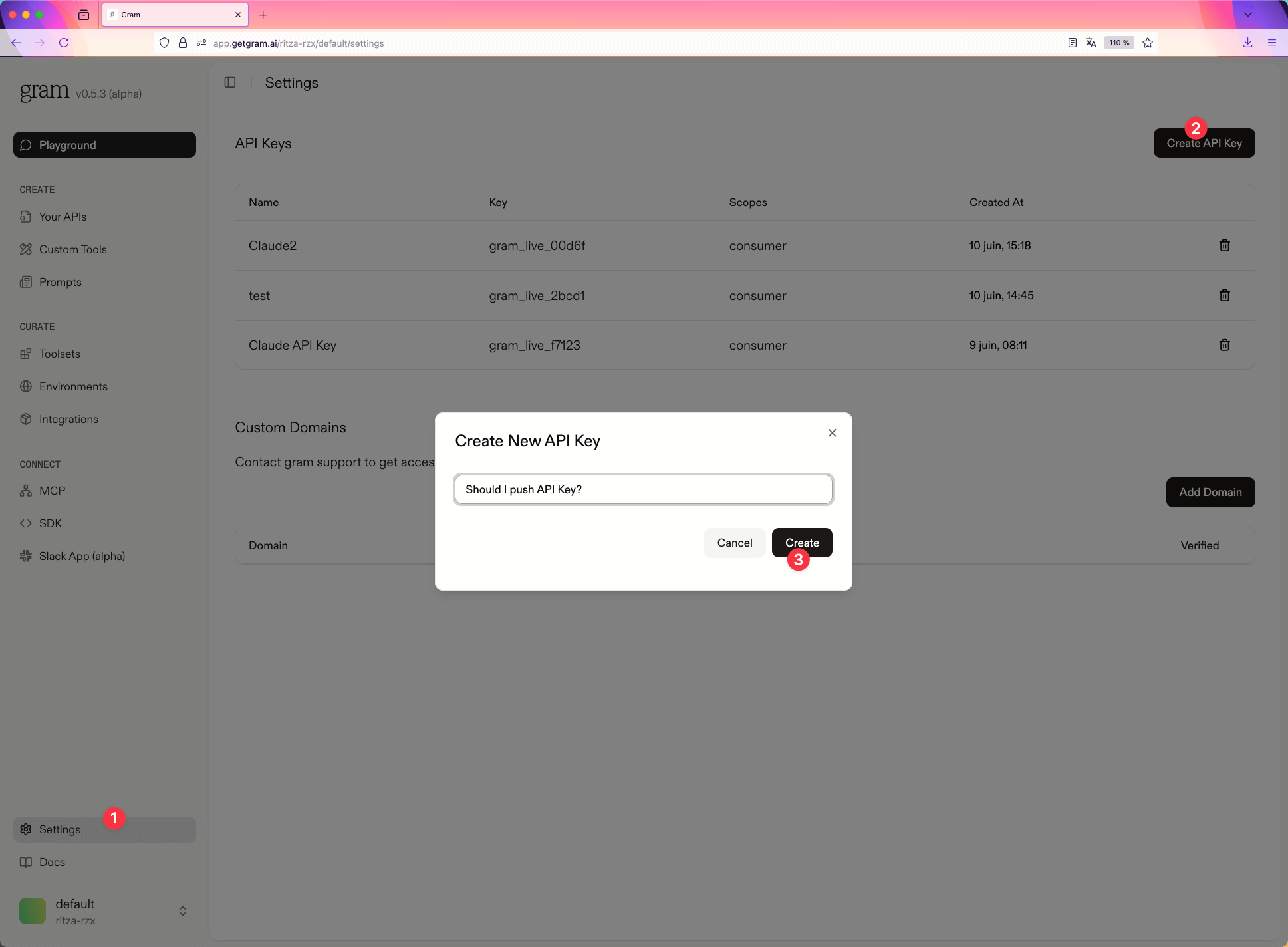 Creating an API key