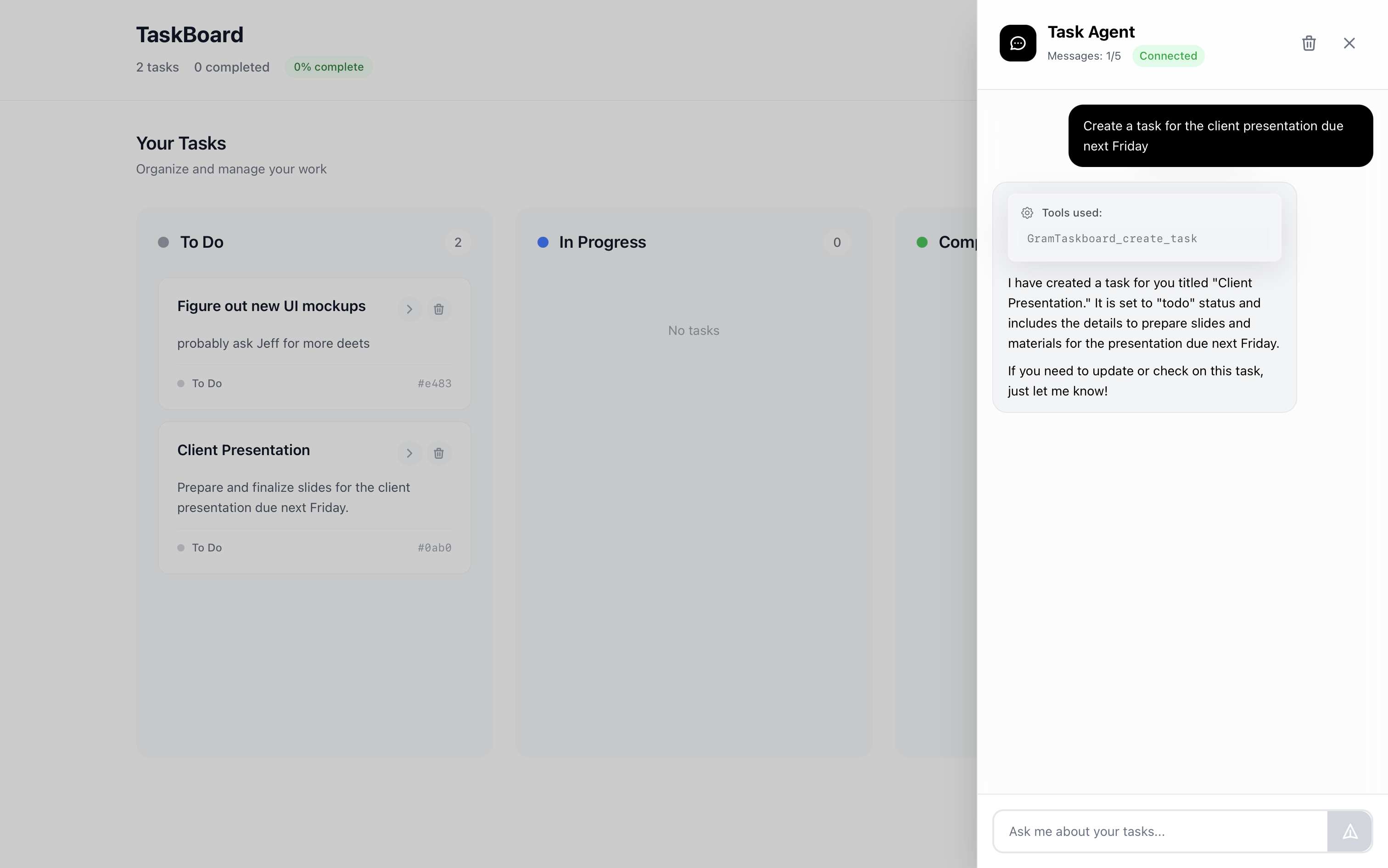 TaskBoard interface with added floating chat popup