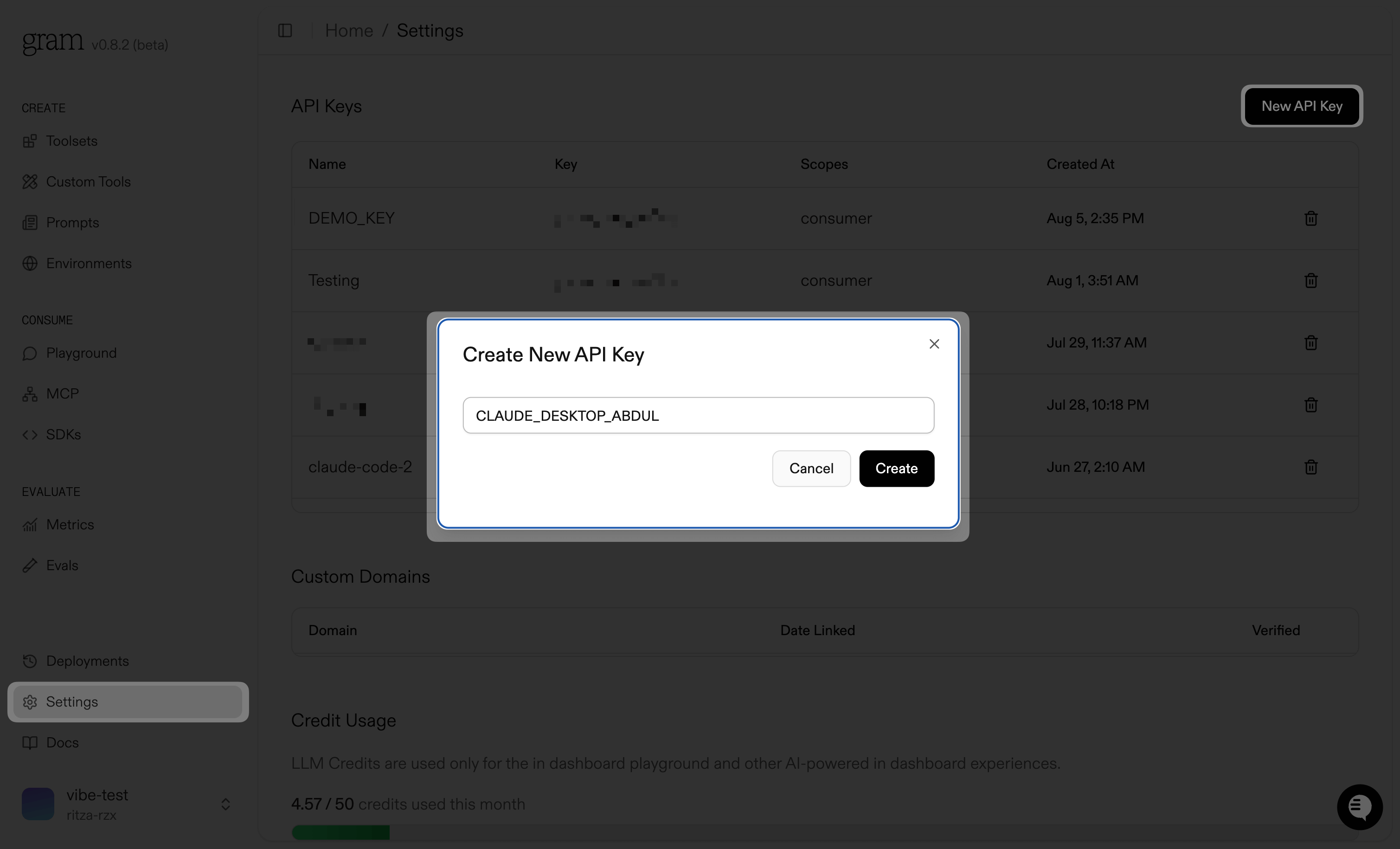 Creating an API key