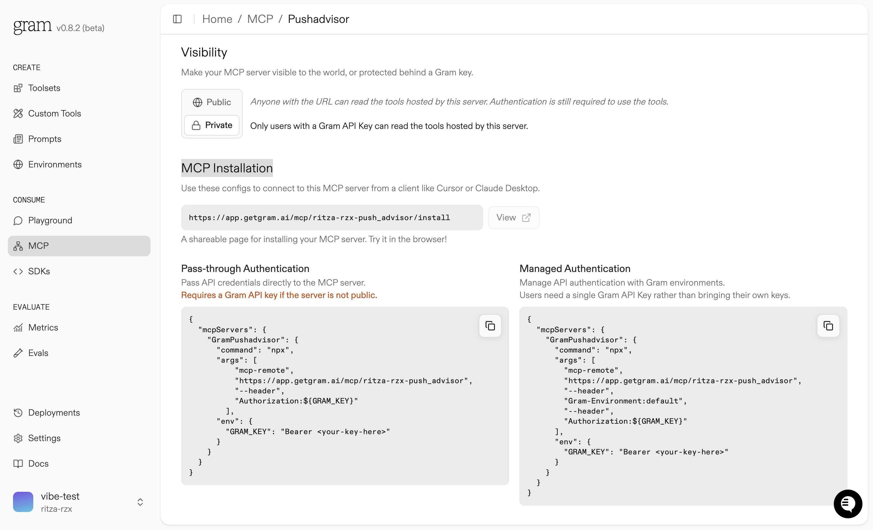 MCP server visibility