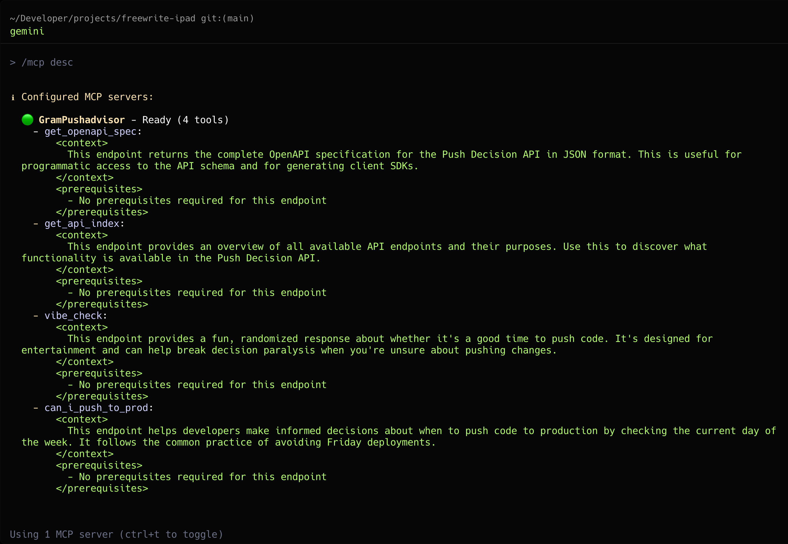 Screenshot showing Gemini CLI tool details toggle