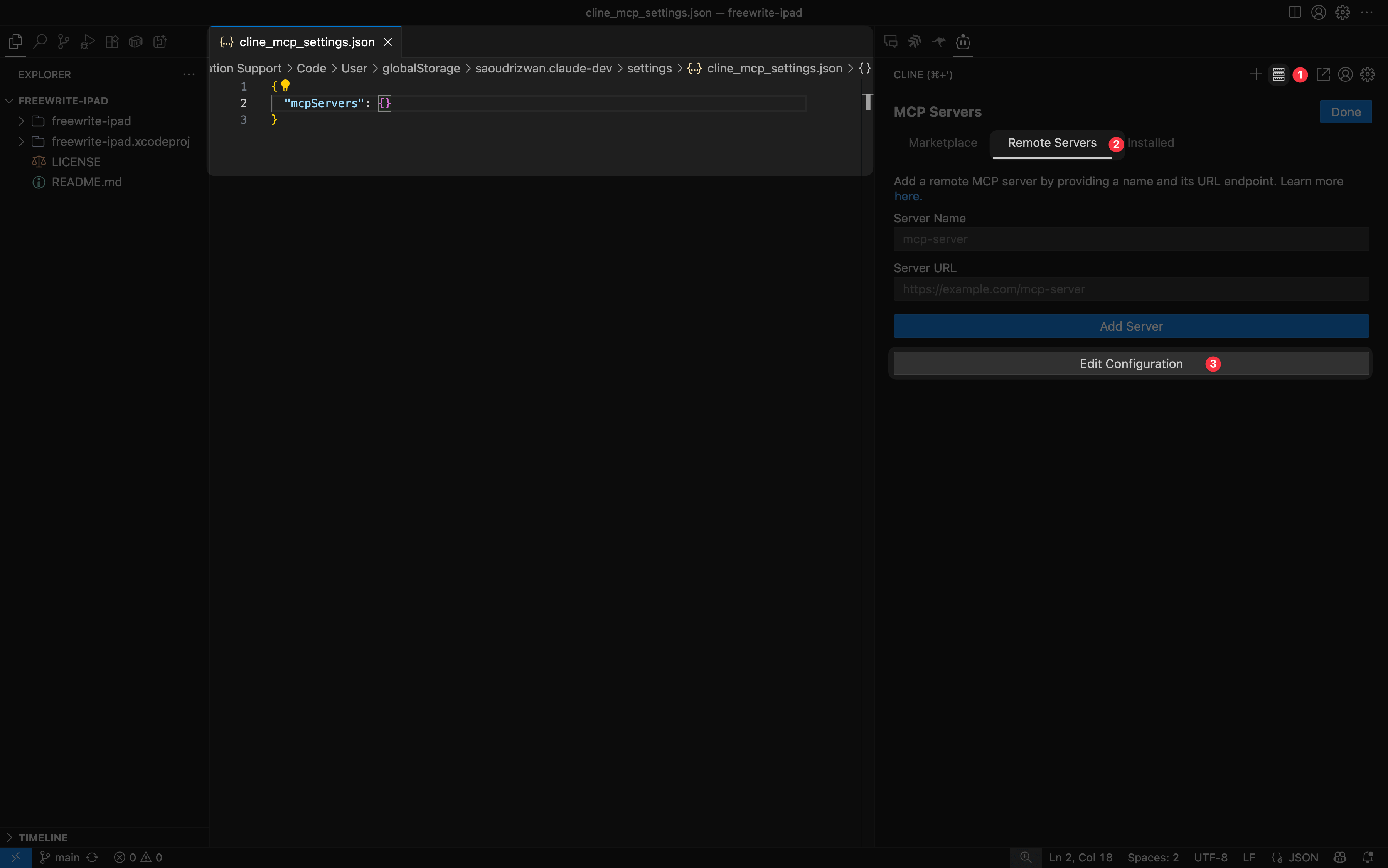 Screenshot showing the Cline MCP settings button