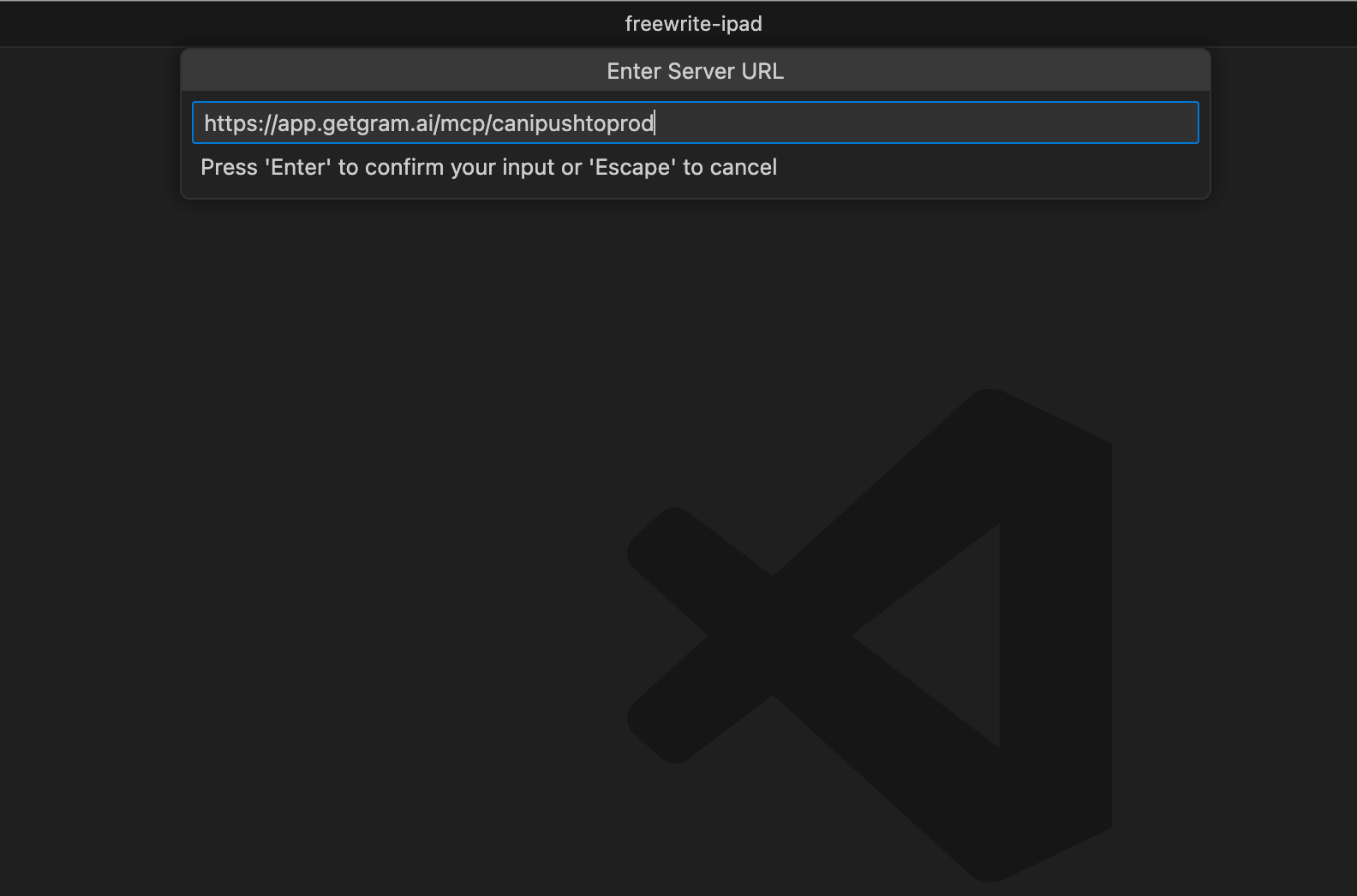 Screenshot showing pasting the MCP server URL
