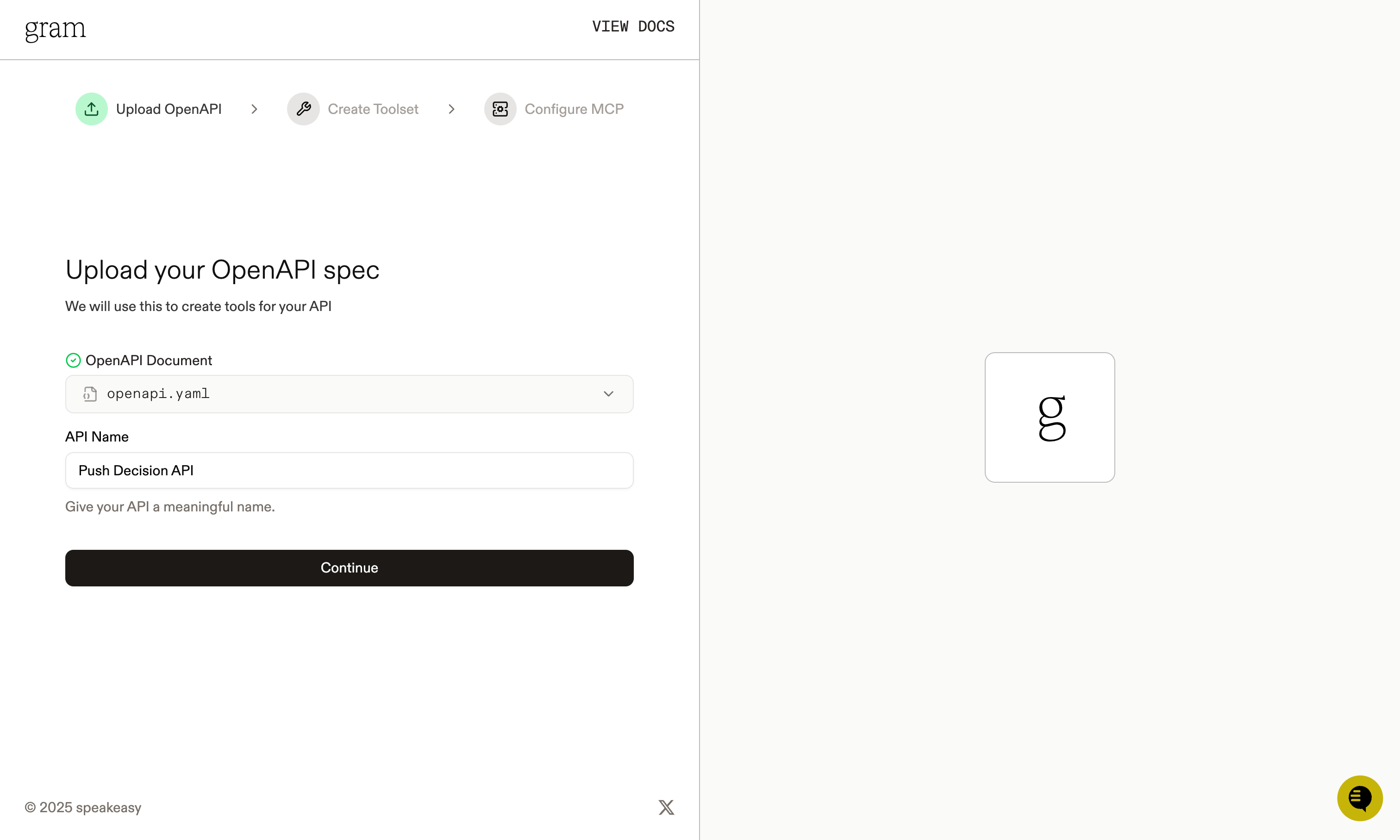 Screenshot of the upload your OpenAPI spec dialog