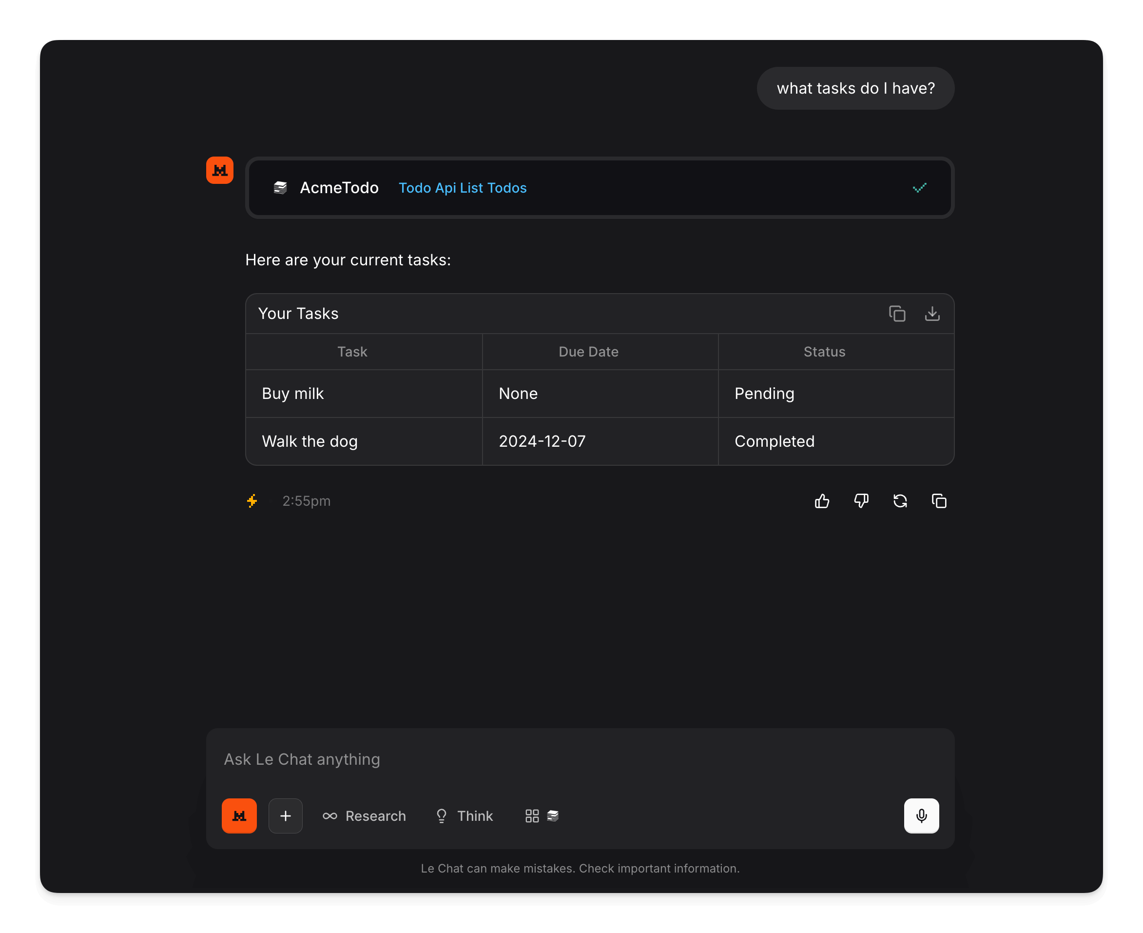 Screenshot showing Acme Todo in Mistral preview