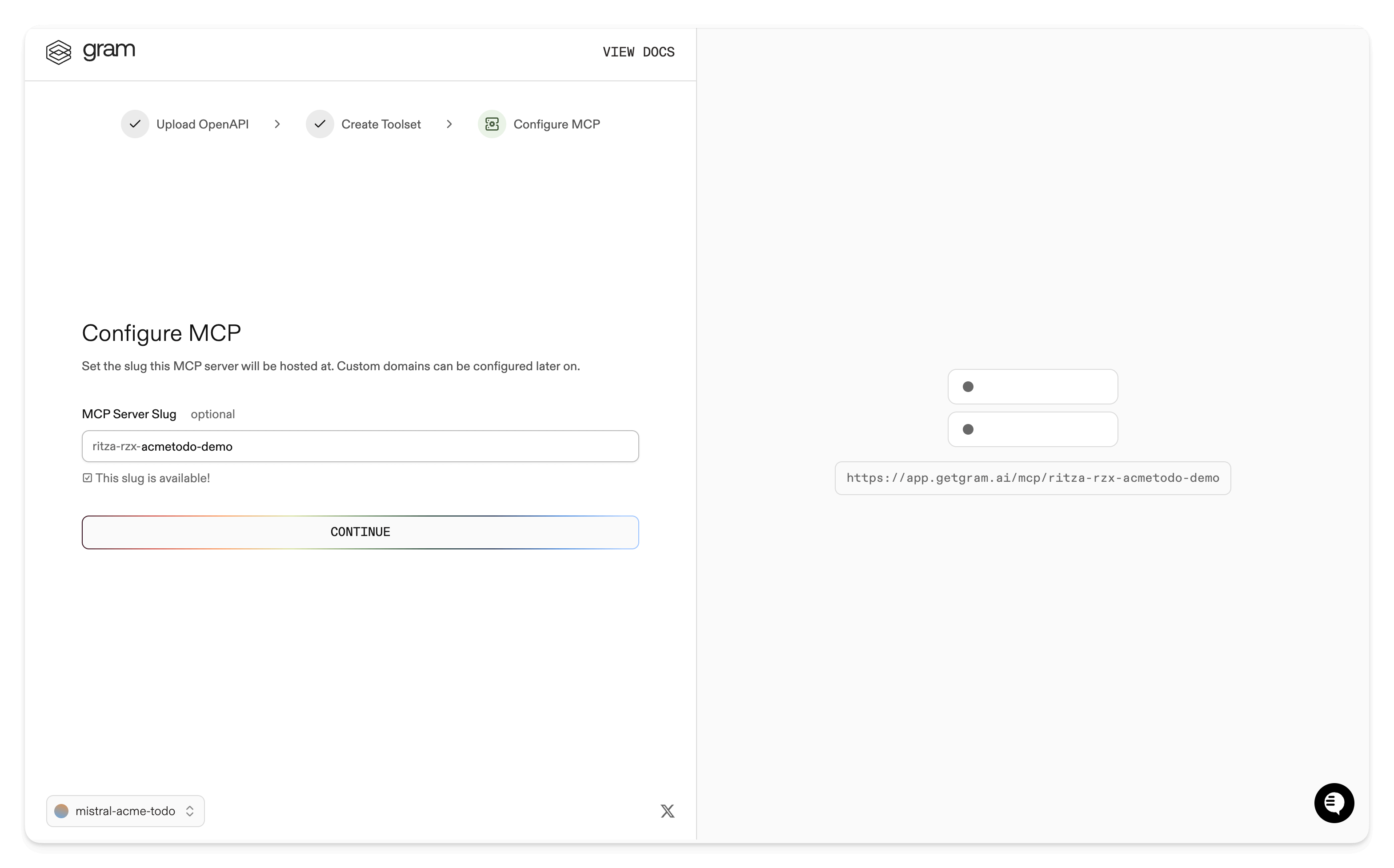Screenshot of the configure MCP dialog