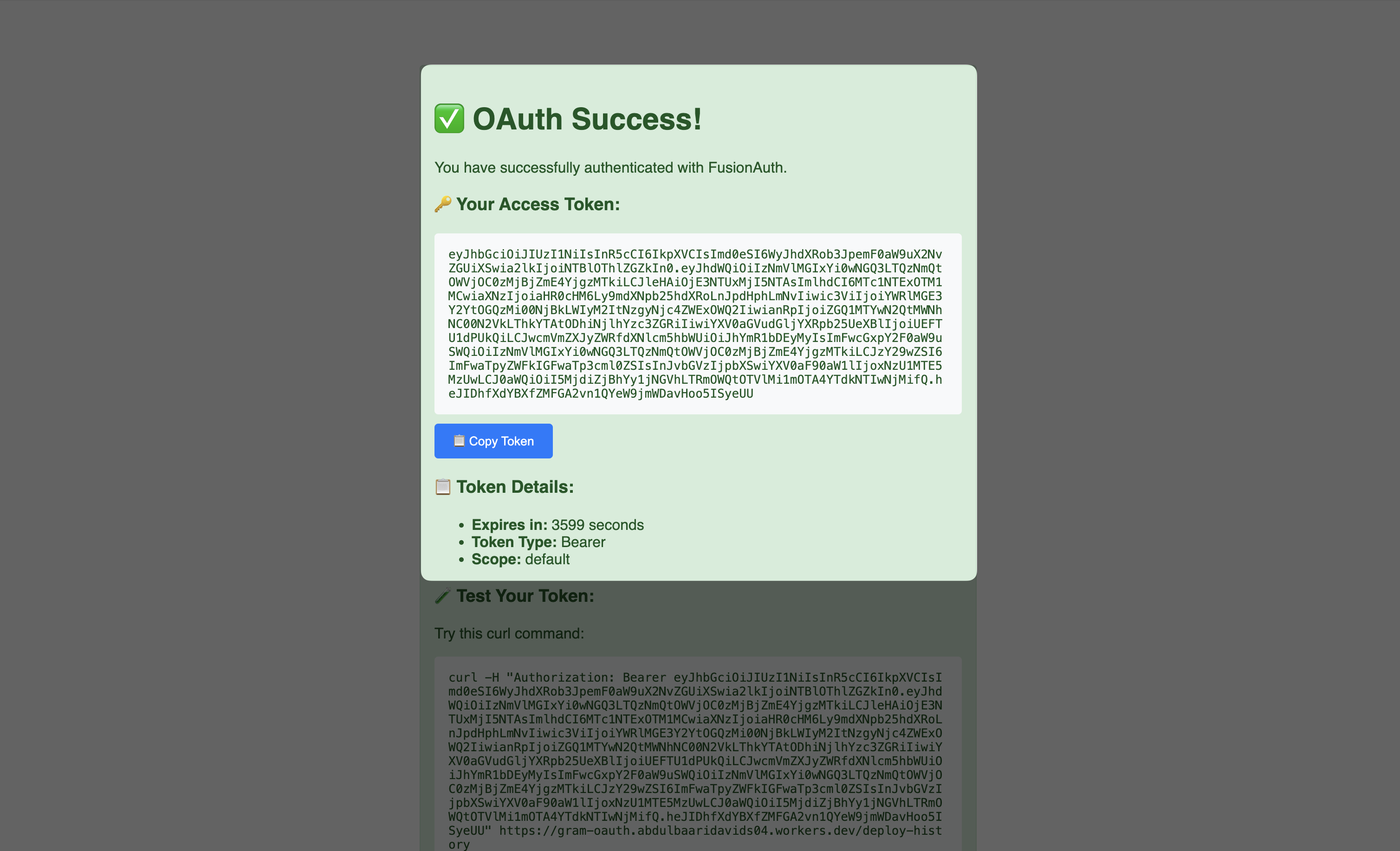OAuth Token Success